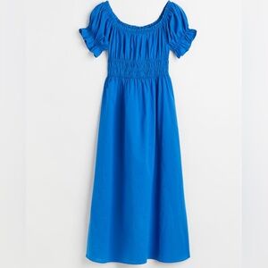 H&M Puff Sleeve Royal Blue Midi Dress, On/Off the shoulder, Cinched Waist XS